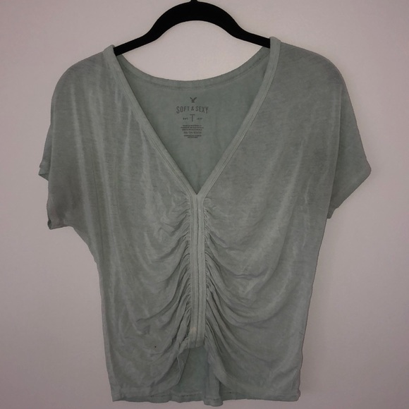 AE cinched, faded green, v neck tee - Picture 2 of 5